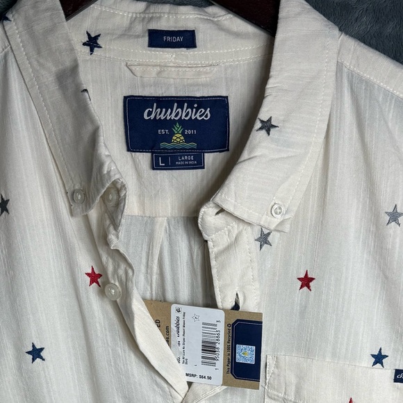 Chubbies White Shirt with Red and Blue Star Print - Picture 2 of 7